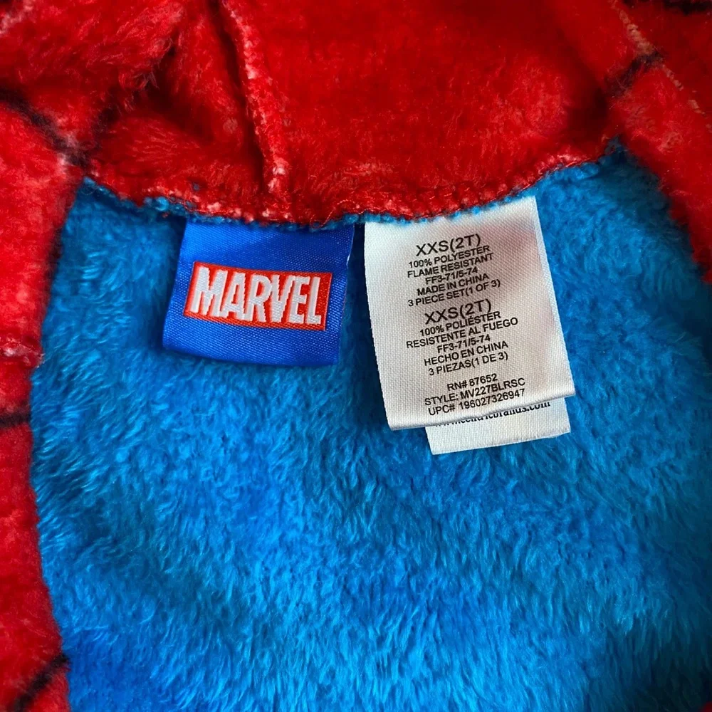 Marvel Spider-Man Toddler Boys Plush Hooded‎ Bathrobe Blue Red Size 2T XXS
